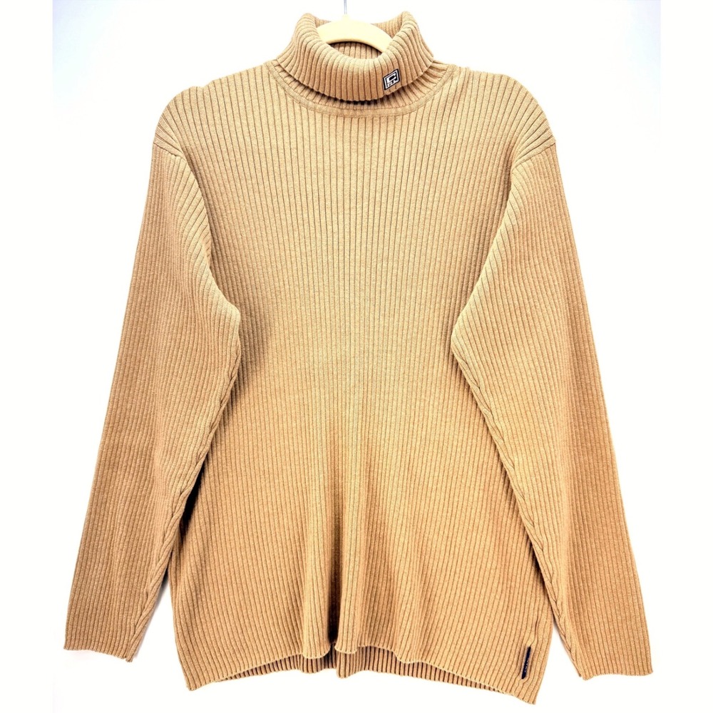 Chaps Ralph Lauren Ribbed Tan Turtleneck Sweater XL Cotton Preppy Old Money 90s